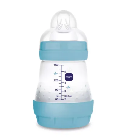 Biberon cu sistem anti-colic din plastic MAM Perfect Start Planet Love Boy, 160 ml Biberon cu sistem anti-colic din plastic MAM Perfect Start Planet Love Boy, 160 ml