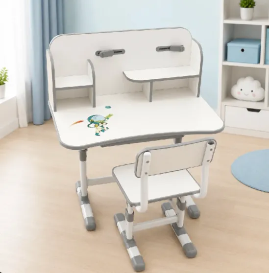 Set birou pentru copii cu scaun reglabil și rafturi pentru cărți, 75×45 cm, gri (796819)