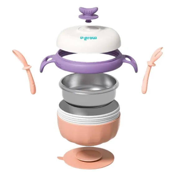 Bol termic U-Grow cu linguriță și furculiță, mov Bol termic U-Grow cu linguriță și furculiță, mov