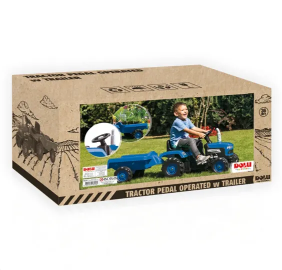 Tractor cu pedale și remorcă albastru, Dolu (8253) Tractor cu pedale și remorcă albastru, Dolu (8253)