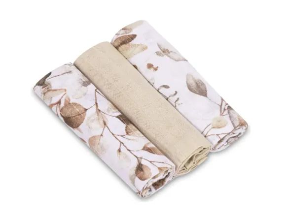 Pelinci din muselina Sensillo Beige Leaf (60x80 cm), 3 buc.