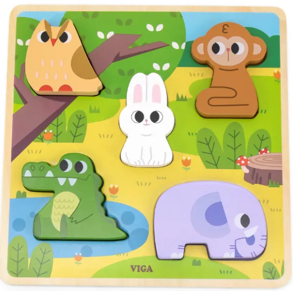 Puzzle tactil – inserție „Animalele din pădure”, 5 elem.