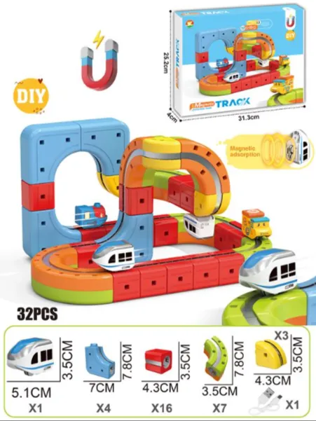  Tren magnetic cu sina magnetica (32 piese), USB, 655-28A