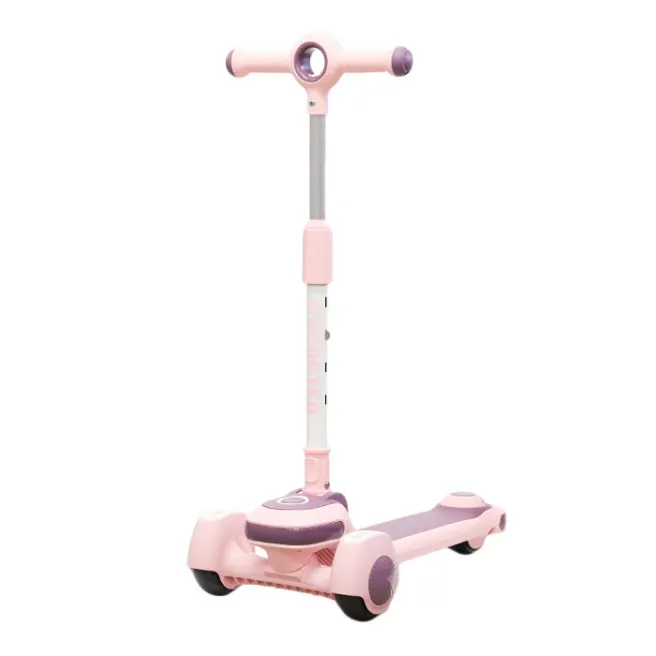 Детский самокат складной, со светящимися колёсами, розовый