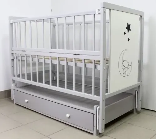 Pătuț Kuzya Urs Gri pe balansoar cu sertar