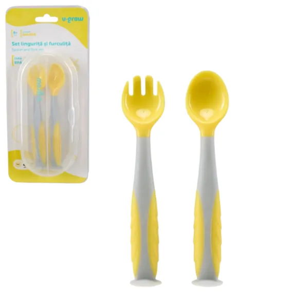 Set lingurita si furculita U-Grow, galben