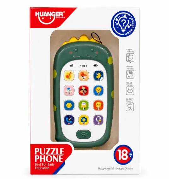 Telefon cu animăluțe, lumini și muzică, verde, cod 10348a
