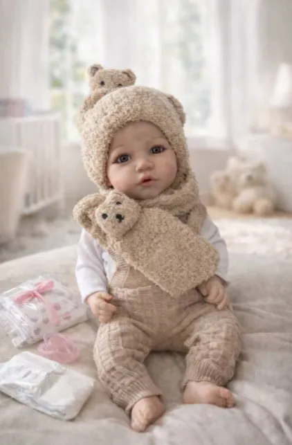 Păpușă Chimi (stil Baby Born) cu scutec, suzetă și efecte sonore