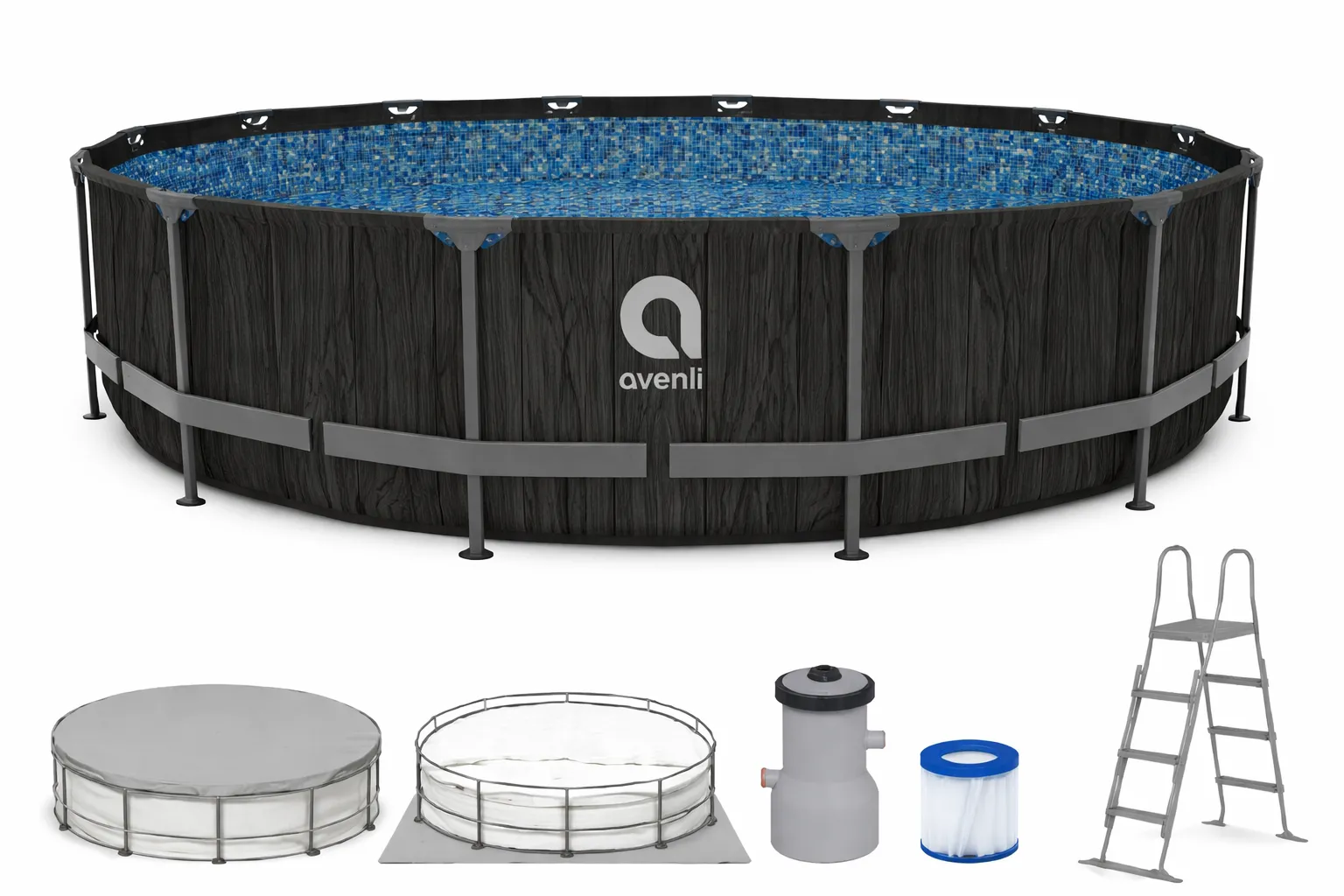 Piscina Avenli Black Wood, 457x107cm, 14637L, cadru metalic, 12268EUV64