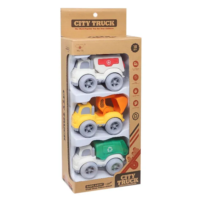 Mașină de poliție, autobasculantă și camion excavator din bio-plastic, cod 852026