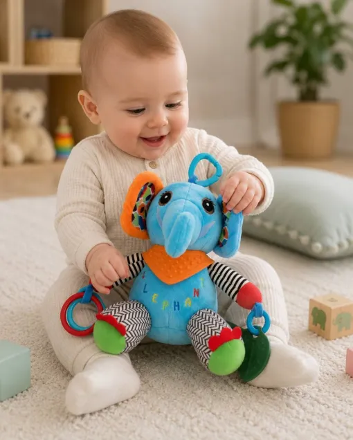Jucărie interactivă de elefant moale cu accesoriu de dentiție