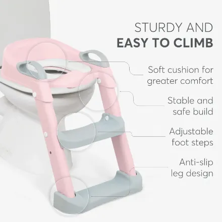 Colac pentru WC copii cu scară Kikkaboo Lea Pink, 12 luni + Colac pentru WC copii cu scară Kikkaboo Lea Pink, 12 luni +