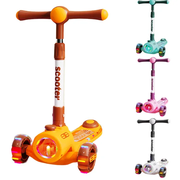 Складной трехколесный самокат со светящимися колесами и музыкой, 4 цвета