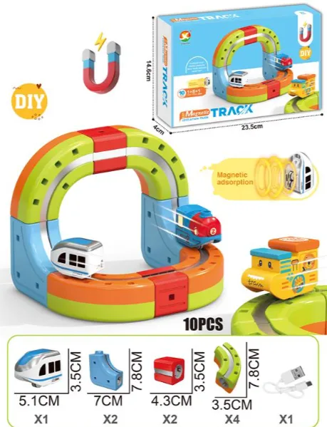 Tren magnetic cu sina magnetica (10 piese), USB, 655-7A