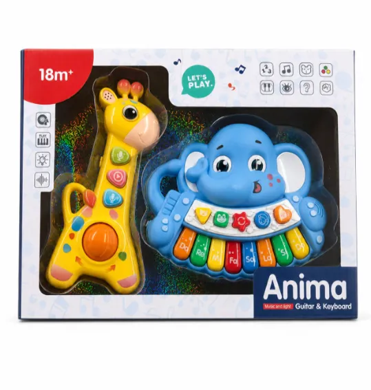 Pian electronic „Girafă și Elefant” cu funcție de înregistrare, galben-albastru, cod 10350a