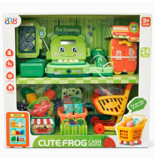 Игровой набор «Кассовый аппарат с продуктами» (со световыми и звуковыми эффектами), зелёный, код 952047