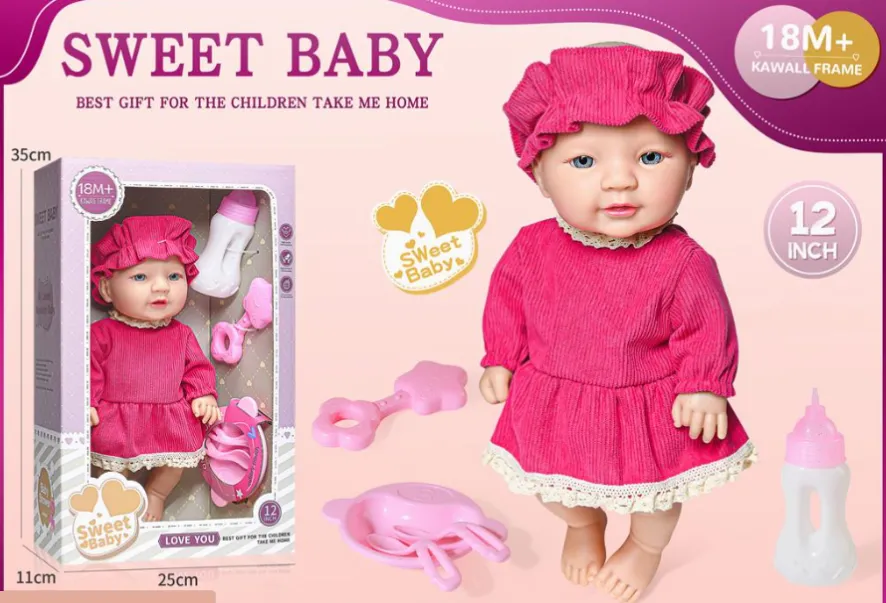 Кукла винил 30см в платье фуксия 12-E2C