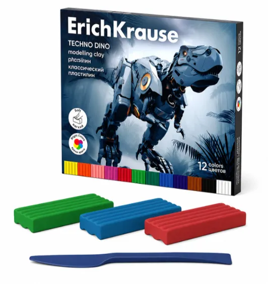Plastilina ErichKrause Techno Dino 12 culori 192 g