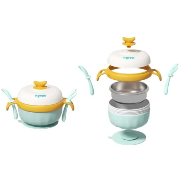 Bol termic U-Grow cu linguriță și furculiță, albastru Bol termic U-Grow cu linguriță și furculiță, albastru