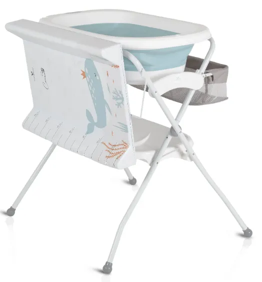 Cada cu suport și salteluță de înfășat Moni Como Blue, 85 cm