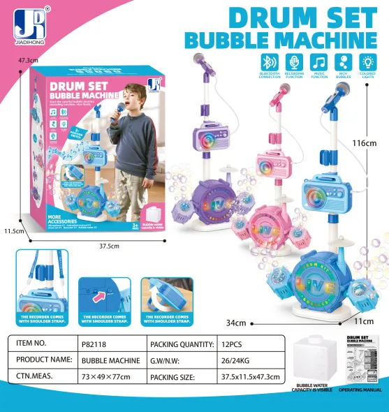 Aparat de baloane tip tobă jazz cu microfon Bluetooth (culori pastel), 3 culori, electric, lumină, muzică, baterie inclusă, plastic, P82118
