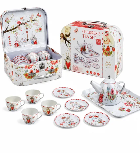 Set de ceai in valiza, pasari, metal, 555-CH003