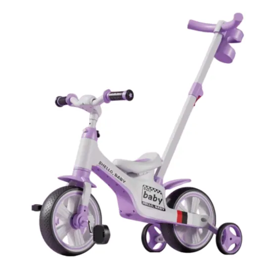 Tricicletă 4 în 1 pentru copii, cu mâner parental, muzică și lumini, mov (402867)