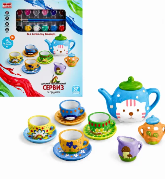 Set de pictura pe serviciu de ceai, vopsele, pensula, 555-DIY001