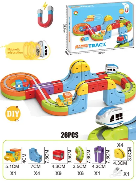 Tren magnetic cu sina magnetica (26 piese), USB,655-27A