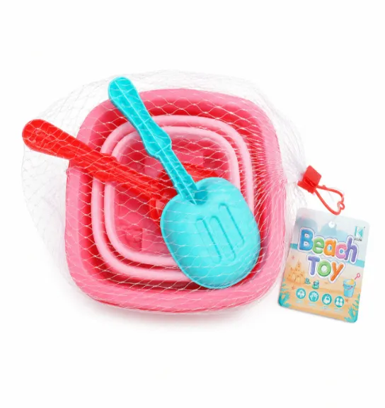 Set de plajă cu găleată pliabilă, 3 piese, roz, KZ-6488-2, cod 10202