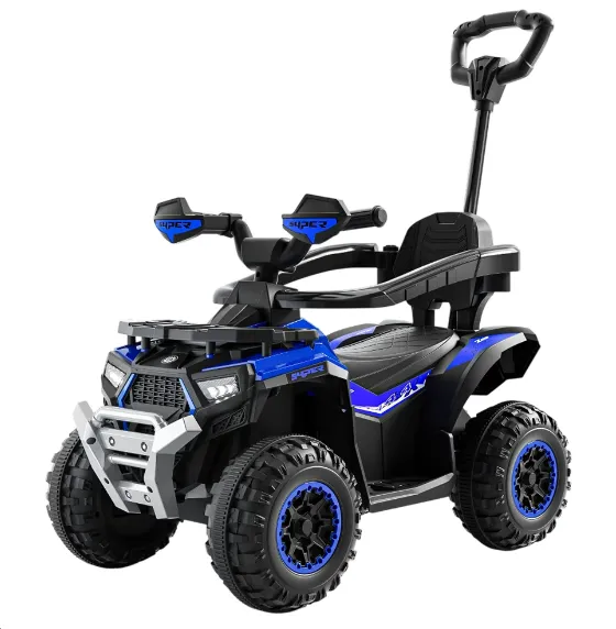 ATV electric pentru copii cu mâner parental, muzică și lumini, design sport, albastru (756033)