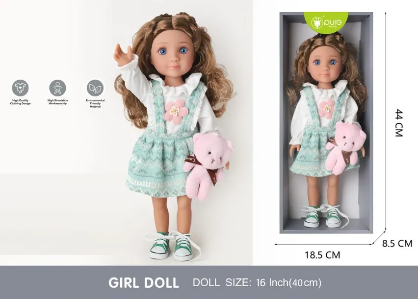 Păpușă Pure Baby, 40 cm, în rochie turcoaz DF16-050B