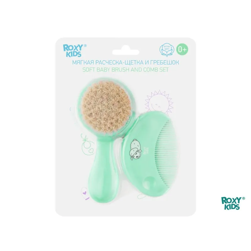 Pieptene-perie moale Roxy Kids din lână de oaie, Mint (RBH-003-M) Pieptene-perie moale Roxy Kids din lână de oaie, Mint (RBH-003-M)