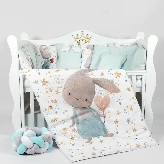 Lenjerie de pătuț 8 piese PM Cosiță Iepuraș Turcoaz