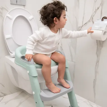 Colac pentru WC copii cu scară Kikkaboo Lea Grey, 12 luni + Colac pentru WC copii cu scară Kikkaboo Lea Grey, 12 luni +