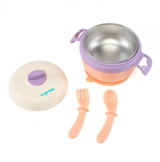 Bol termic U-Grow cu linguriță și furculiță, mov Bol termic U-Grow cu linguriță și furculiță, mov
