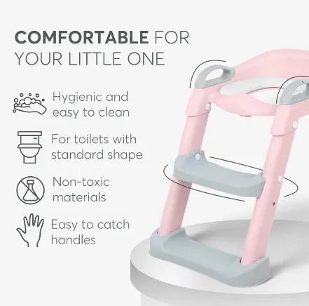 Colac pentru WC copii cu scară Kikkaboo Lea Pink, 12 luni + Colac pentru WC copii cu scară Kikkaboo Lea Pink, 12 luni +