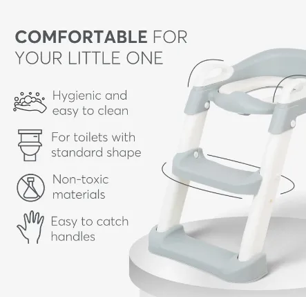 Colac pentru WC copii cu scară Kikkaboo Lea Grey, 12 luni + Colac pentru WC copii cu scară Kikkaboo Lea Grey, 12 luni +