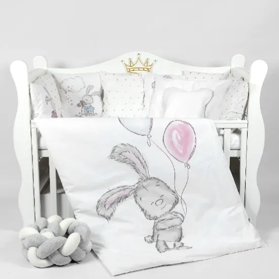 Lenjerie de pătuț PMCosiță Iepuraș Gri (8 piese), 120x60 cm