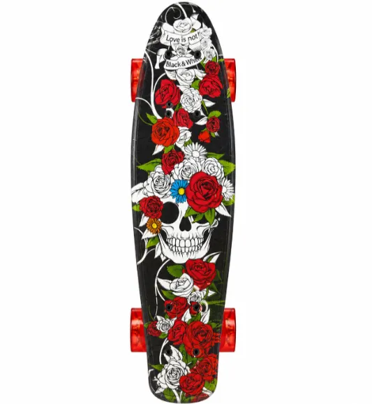 Penny board cu lumina, Skull & Roses, PY-881-14, cod 2786D