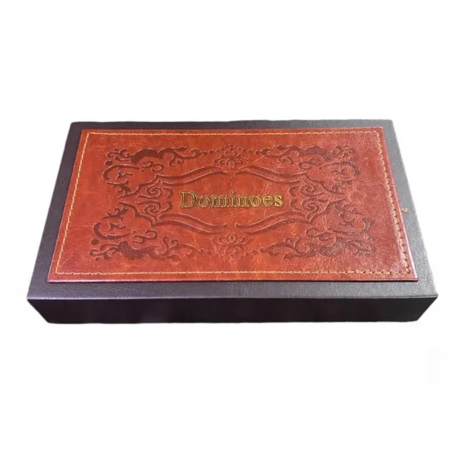 Joc de societate Domino în cutie cu ornament maro, cod 62198 Joc de societate Domino în cutie cu ornament maro, cod 62198