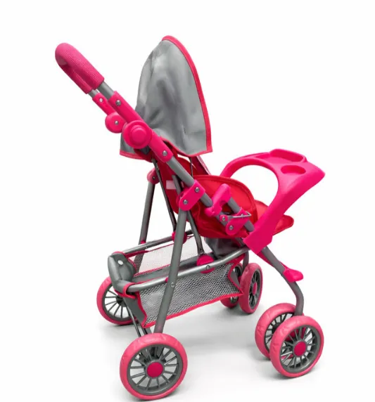 Carucior pentru papusi, metalic, roz-gri, cod 10032a