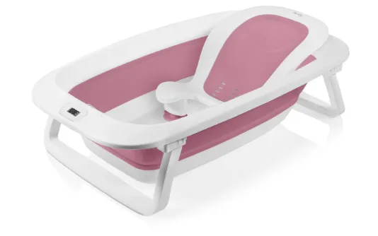 Cadita pliabila cu termometru Lionelo BabyBubble Pink Magnolia, 85 cm