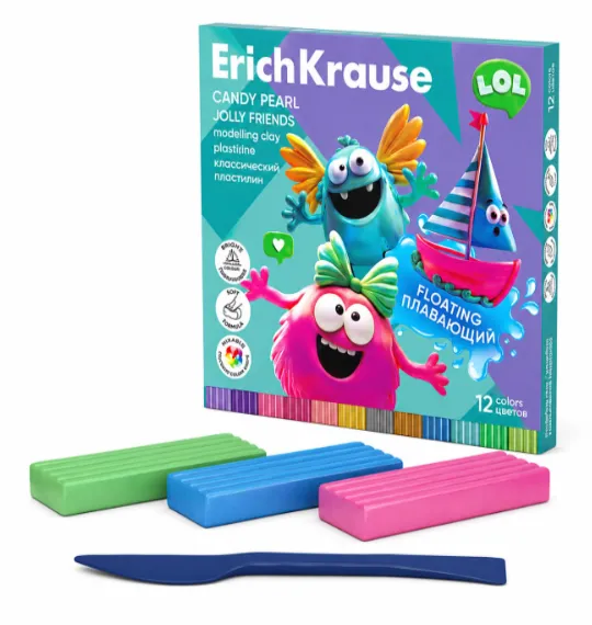 Plastilina ErichKrause Jolly Friends Candy Pearl 12 culori 216 g