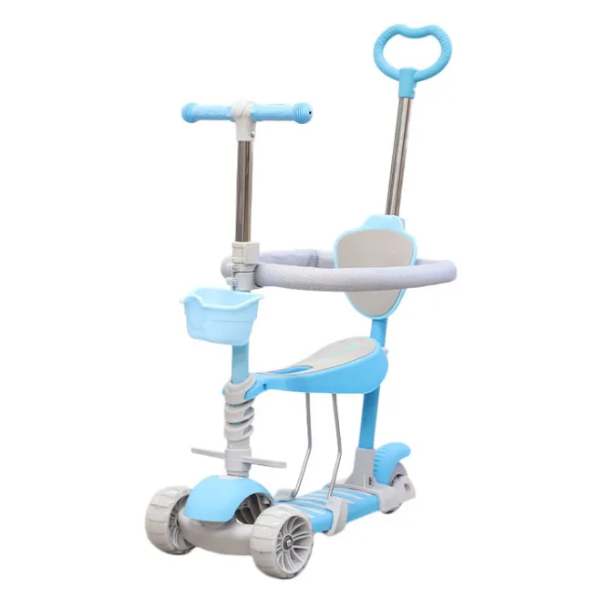 Самокат детский 5 в1 (бампер, подножка), голубой