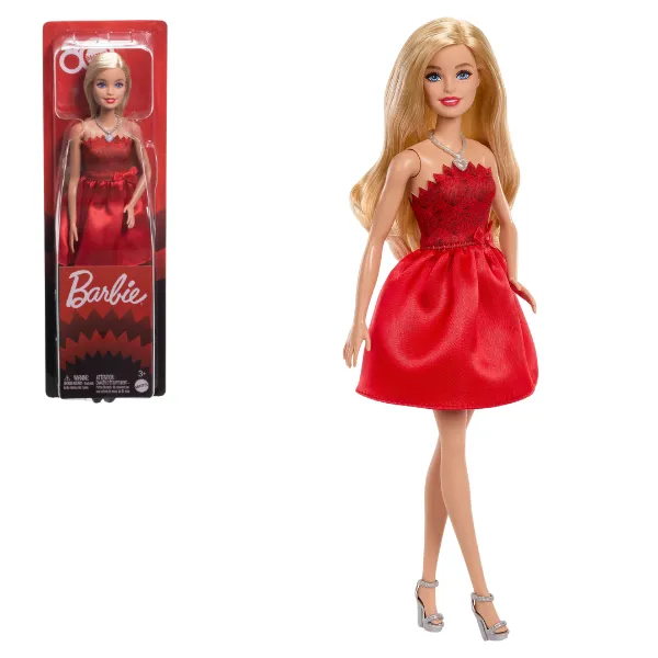 Păpușa Barbie 80 de ani Mattel, în rochie roșu rubin