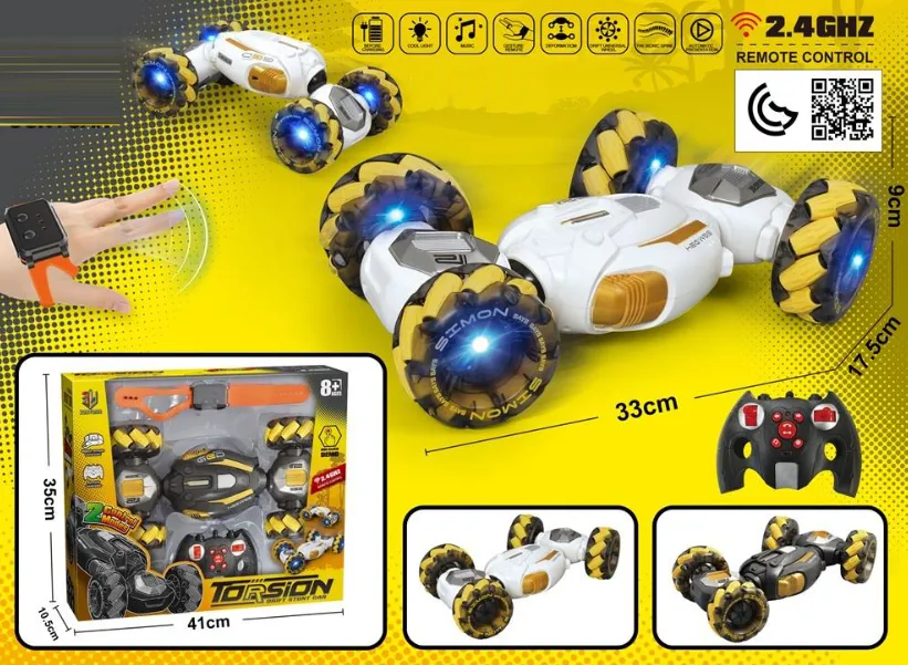 Masina acrobatica cu telecomanda dubla tip ceas, lumina si muzica, baterie litiu, QX036