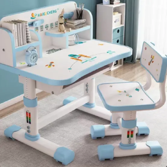 Set birou pentru copii cu scaun reglabil și rafturi pentru cărți, 75×45 cm, albastru (789613)
