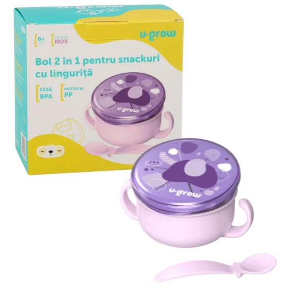 Bol 2 în 1 pentru snackuri cu linguriță, mov