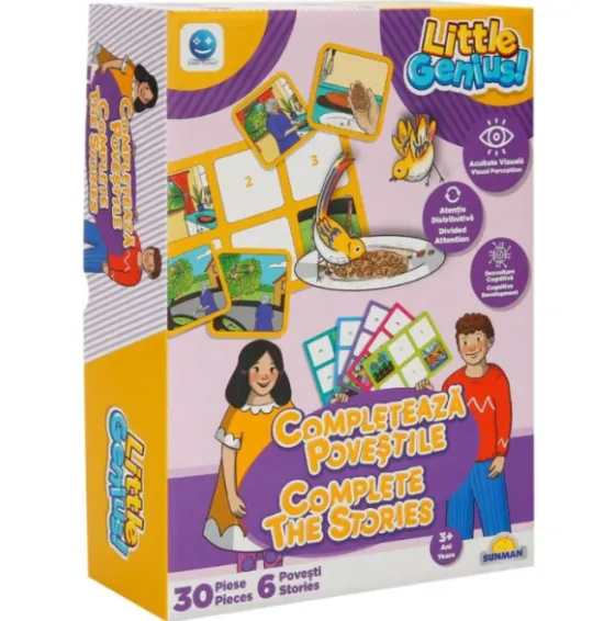 Joc de logică ”Completează poveștile”, (ro), galben-mov Joc de logică ”Completează poveștile”, (ro), galben-mov